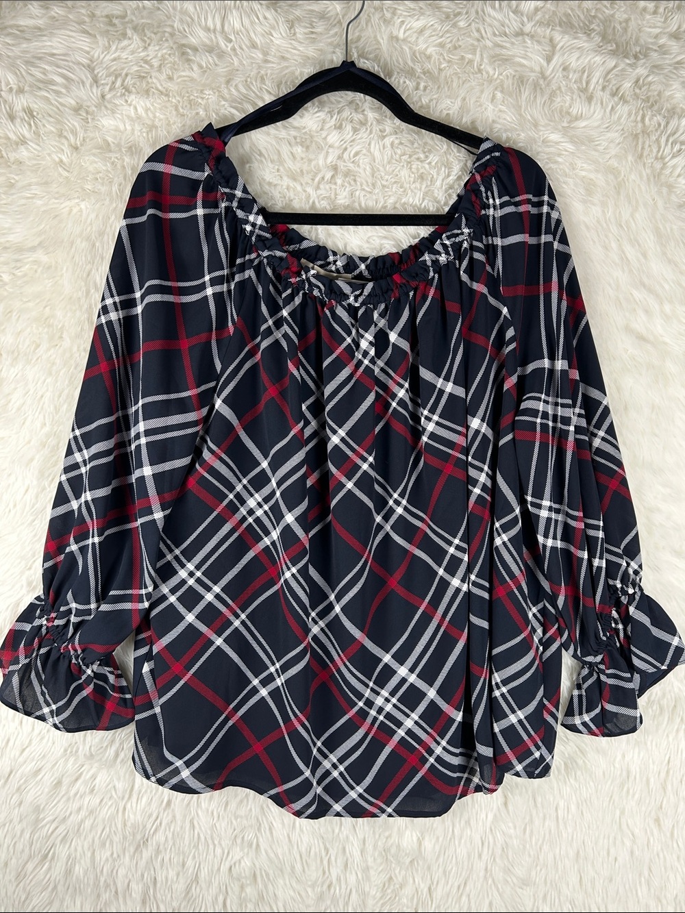 NWT LOFT Plaid 3/4 Sleeves Blouse